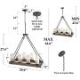 LNC Farmhouse Wood Chandelier Rustic Rectangular Light Fixture with Frosted Glass Shade for Kitchen Island, Dining & Living Room and Bedroom,Large