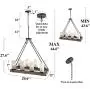 GEPOW Farmhouse Wood Chandelier, Rectangular Kitchen Island 8 Light Fixture with Frosted Glass Shades for Dining Room, Bedroom and Foyer