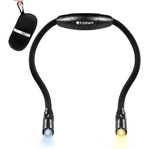 Frishare Reading for Book in Bed, Hand Free Rechargeable Neck Book Light at Night, LED Beads Freely Brightness Level Settings, Bendable Soft Arms Bed Lamp for Diamond Art, Knitting, Repairing - Black