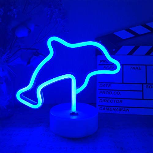 ENUOLI Dolphin Gifts Decor Dolphin Light Night Sign LED Lamp Neon Marquee Battery USB Operated Table LED Lights Table Decoration Girls Bedroom Living Room Christmas Party as Kids Gift(Blue Dolphin)