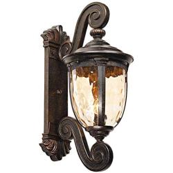 Bellagio Outdoor Wall Light Fixture Bronze Scroll 24'' Champagne Hammered Glass for Exterior House Porch Patio - John Timberland