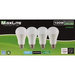 Maxlite LED Dimmable 4 Pack A19 Bulb 100W Daylight 5000K, White