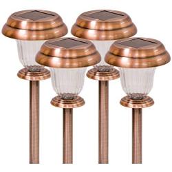 Solar Lights Outdoor Bronze Pathway Decorative Garden Stake Light Set Landscaping Christmas Decorations Sogrand Bright White Colorful Dual Color LED Path Lamp Landscape Lighting For Walkway Yard 4Pack