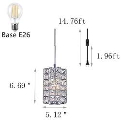 SHUPREGU Modern Plug in Dimmable Pendant Light Ceiling Crystal Light Fixture Chrome Finish Lighting for Kitchen Island, Dining Room, Bedside LED Bulb Not Included, 2-Pack