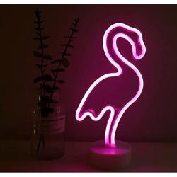 Flamingo Neon Sign Night Light Lamp with Holder Base Decorative Marquee Signs Light Battery Operated Wall Decoration for Living Room Bedroom Christmas Party Supplies Kids Toys Birthday Gifts