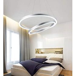 WELAKI LED Chandelier Modern LED Pendant Light 2 Rings Acrylic Modern Pendant Lighting Fixture for Dining Room Living Room Kitchen Island Bedroom 60W Natural White 6000K Silver (Type 1)
