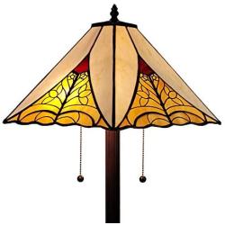 Amora Lighting Tiffany Style Floor Lamp Mission Standing 63'' Tall Stained Glass Tan Red Yellow Antique Vintage Light Decor Bedroom Living Room Reading Gift AM259FL18B, Multicolored