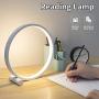 Modern Design 8W Led Table Reading Lamp Desk Light USB Cord, Aluminum Metal Circle Bedside Lamp Eye Caring Kids Study Light for Bedroom Nightstand Living Room White