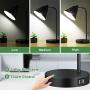 Industrial Touch Control Desk Lamp with 2 USB Ports and AC Outlet 3-Way Dimmable Table Lamp with Flexible Head Beside Nightstand Black Metal Task Light for Office Bedroom Living Room LED Bulb Included