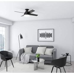 Hunter Dempsey Low Profile Indoor / Outdoor Ceiling Fan with LED Light and Remote Control, 44'', Matte Black