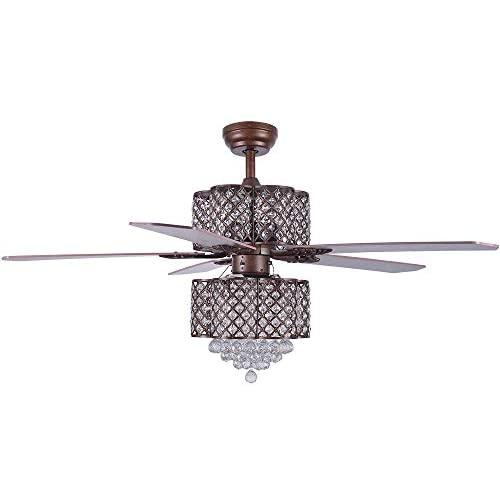 Crystal Ceiling Fan with Lights, Morpholife 52 inch Remote Control Modern Chandelier with 5 Wood Reversible Blades For Home Decoration Living Room