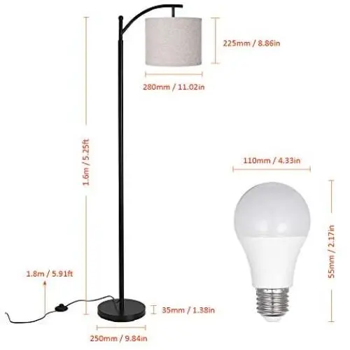 Tomshine Floor Lamp, Modern Floor Lamp Standing Industrial Arc Light