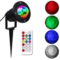 Water Wave Christmas Lights Projector - KOOT Outdoor Waterproof LED Ripple Garden Lights RGBW 10 Colors Water Effect or Flame Fire Effect with Remote for Patio Wedding Swimming Pool Display