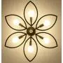 LITFAD Flower Semi Flush Mount Ceiling Light Metal 6 Lights Modern Ceiling Lamp Fixture Living Room Lamp LED Pandent Light in Black for Dinning Room Bedroom Restaurant