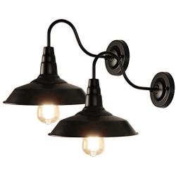 LynPon 2 Pack Black Gooseneck Barn Light Fixture Industrial Vintage Wall Sconce for Warehouse Modern Farmhouse Wall Porch Indoor Lighting