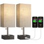 OYEARS Table Lamps Set of 2 Built in Dual USB Charging Port Bedside 15.5“ Table Lamp with Dual AC Power Outlets for Bedroom Living Room Office Study Room Linen Fabric Shade
