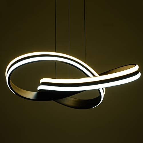 Modern LED Pendant Light for Dining Room Creative Hanging Light Fixture for Living Room with Spiral Acrylic Shape Dimmable Contemporary Black Chandelier for Foyer,Hallway,Kitchen Island,50W