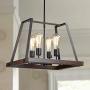 Bestier Painted Distressed Wood Color Matte Black Metal Finish Farmhouse Kitchen Island Pendant Chandelier Lighting LED Ceiling Light Fixture Dining Room Livingroom Height 13 inch Length 18 inch