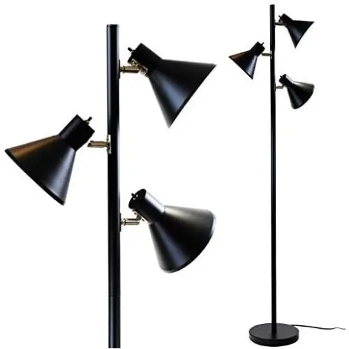 Dorm 3 Light Floor Lamp with 3 Adjustable Reading Room Lights by Lightaccents - Tree Style Standing Lamp with Adjustable Lights - Floor Standing Pole Light - Living Room Lamp (Black) Dorm 3 Light Floor Lamp with 3 Adjustable Reading Room Lights by Lightaccents - Tree Style Standing Lamp with Adjustable Lights - Floor Standing Pole Light - Living Room Lamp (Black)