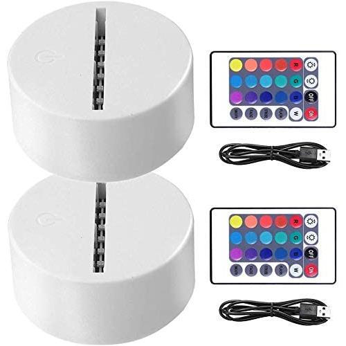 2-Pack 3D LED Night Light Lamp Base + Remote Control + Blank Acrylic + USB Charger Cable, Adjustable 7 Colors Decoration Decorative Lights Base for Bedroom Child Living Room Party Bar Restaurant