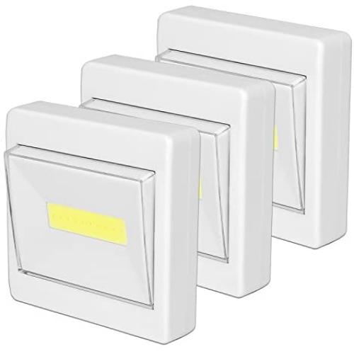 Semlos COB Led Night Lights, 200LM Portable Cordless Switch Lights with Magnetic and Adhesive, Easy to Install for Cabinet, Shelf, Kitchen, Garage, Storage Room, Night Reading, DIY(3 Pack)