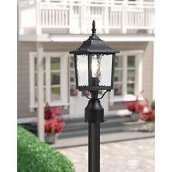 BEEZOK Exterior Lantern Outdoor Post Light - 2 Pack Post Lighting, Matt Black Pillar Lamp Fixtures with Water Rippled Glass for Patio Porch Garden Decor