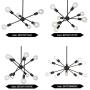 BONLICHT Sputnik Chandelier Lighting 6 Lights Black Chandelier Mid Century Pendant Light Vintage Industrial Kitchen Dining Room Ceiling Lighting Fixture for Bedroom Hallway Foyer Island Farmhouse