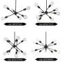 BONLICHT Black Sputnik Chandeliers 8 Light Vintage Industrial Semi Flush Mount Ceiling Light Mid Century Modern Pendant Lighting for Kitchen Dining Room Foyer Hallway
