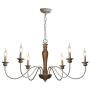 Large Farmhouse Chandeliers for High Ceilings 36 Inch, French Country pendent Lighting, Wooden Column, 6 Rustic Metal Gut Hook Light Arms, Candle Stems D36 H19 inch