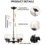 JAZAVA 5-Lights Modern Chandeliers, Pendant Lighting Hanging Adjustable Island,Semi Flush Ceiling Lights for Dinging Room Living Room Kitchen Bedroom, Clear Seeded Glass with Oil Rubbed Bronze Finish