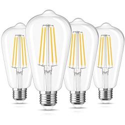 ST64 Dusk to Dawn Light Bulb Outdoor, DORESshop ST64 7W(60W Equivalent) Vintage Edison Filament Bulb, Warm White, 800 LM, Auto On/Off, Outdoor Photocell Sensor Bulb for Porch, Garden, Hallway, 4 Pack