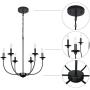 T&A Black 6-Light Candle Chandelier,Medium Transitional Hanging Fixture Rustic Kitchen Island Lighting for Dining Room Living Romm