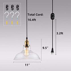 HMVPL Industrial Plug in Edison Pendant Light, Rustic Mini Swag Hanging Lighting Fixture with Clear Glass Shade for Kitchen Island Dining Room Living Room Bedroom Hallway