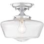 Schoolhouse Floating Modern Ceiling Light Semi Flush Mount Fixture Chrome 12'' Wide Clear Glass for Bedroom Kitchen Living Room Hallway Bathroom - Regency Hill