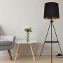 Contemporary Industrial Black Shade Tripod Floor Lamp with Shelves- Modern Mid Century Design Standing Light with Metal Legs - Adjustable Height Reading Light for Living Room Bedside Office
