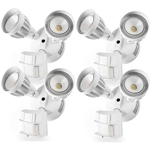 Amico 4 Pack LED Flood Light Outdoor Motion Sensor Light , Dual-Head 5000K Daylight White 2550 Lumens IP65 Waterproof, ETL Security Lights Motion Outdoor