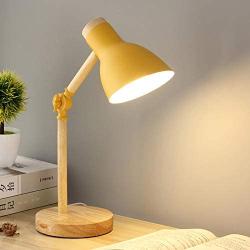 LITFAD Funnel Swing Arm Task Light Modern LED Table Light Macaron Iron 1 Head and Wood Reading Lamp Bedside Lamp for Kid Room Study Room Office Reading-Eye-Caring - Yellow