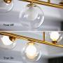 Jaycomey 6-Lights Pendant Lighting,Mid Century Modern Gold Chandelier,Glass Globe Lampshades DNA Hanging Chandelier Light Fixture for Dining Room,G9 Bulbs Included,Natural Light 4000K