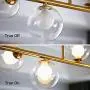 Jaycomey 6-Lights Pendant Lighting,Mid Century Modern Gold Chandelier,Glass Globe Lampshades DNA Hanging Chandelier Light Fixture for Dining Room,G9 Bulbs Included,Natural Light 4000K