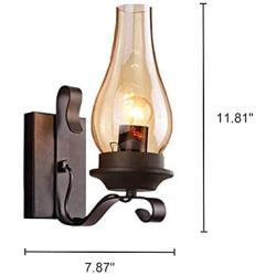 KWOKING Lighting Vintage Industrial Wall Sconce Vintage Plug in Candle Sconce Wall Lighting with Cognac Glass Shade Oil Lamp for Corridor Fireplace Dining Room