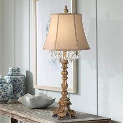 Duval Cottage Table Lamp Crystal Gold Candlestick Beige Bell Shade for Living Room Family Bedroom Bedside Nightstand - Barnes and Ivy