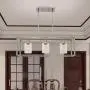 VINLUZ 3 Light Linear Chandeliers Brushed Nickel with Clear Glass Shade Modern Kitchen Island Pendant Dining Room Light Fixture Hanging Farmhouse Ceiling Light for Living Room Bar