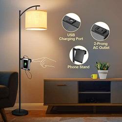 Lifeholder Floor Lamp, Modern Standing Lamp Built-in 5V/2A USB Port and 2-Prong AC Outlet, Tall USB Floor Lamp with Phone Stand, LED Floor Lamps for Bedroom,Living Room,Office