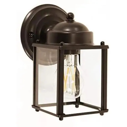 CORAMDEO Outdoor Square Coach Light for Porch, Patio, Deck, Barn, Wet Location, E26 Medium Base Socket, Durable Bronze Finish & Clear Glass