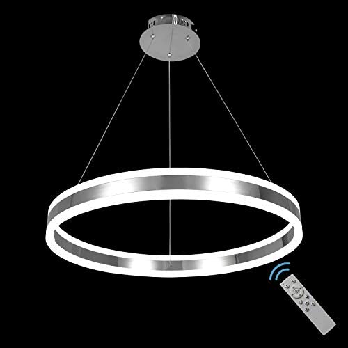 AKEELIGHTING Modern LED Ring Chandelier Dimmable Pendant Lighting Adjustable Contemporary Ceiling Light Fixture with Remote Control for Kitchen Foyer Dining Room Chrome