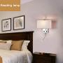 Bedroom Wall Sconce Lights - Modern Wall Lighting Fixtures with 2 Switches and Fabric Linen Shade, Bedside Wall Mount Reading Lamps for Living Room Hotel（LED 1W 3000K Included ）