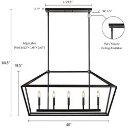MOTINI 5-Light Kitchen Island Lantern Pendant Linear Chandelier Black Rod Hanging Light 40''x 12''x18.5''