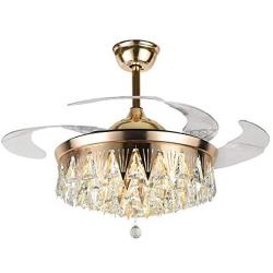 Healer 42 Inch Crystal Ceiling fan Chandelier Lights Fixtures with Remote Control, Modern Retractable Blades Fans Hanging Lighting with 3 Light Levels fix for Dining/Living Room Bedroom