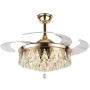 Healer 42 Inch Crystal Ceiling fan Chandelier Lights Fixtures with Remote Control, Modern Retractable Blades Fans Hanging Lighting with 3 Light Levels fix for Dining/Living Room Bedroom
