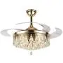 Healer 42 Inch Crystal Ceiling fan Chandelier Lights Fixtures with Remote Control, Modern Retractable Blades Fans Hanging Lighting with 3 Light Levels fix for Dining/Living Room Bedroom